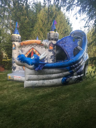 Dragon Age Slide Bouncy Castle, a bounce and slide combo for hire from Rick's Castles