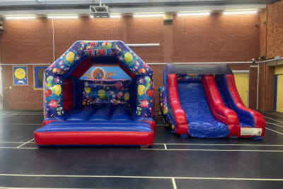 Party time castle and slide package, a bounce and slide combo for hire from Croydon Bouncy Castles