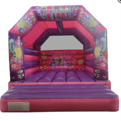 15X15 Partytime Pink And Purple Adults Castle, a bouncy castle for hire from Wallington Bouncy Castles