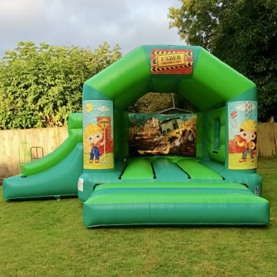 Construction Bounce and Slide, a bounce and slide combo for hire from Bounce Again