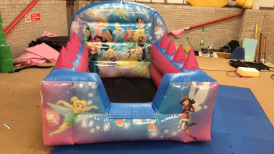 8ft x 6ft Disney Princess Air Juggler Ball Pit, a soft play set for hire from Wizard Bouncy Castles
