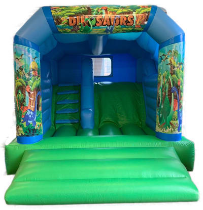 Dino Bounce & Slide Castle, a bounce and slide combo for hire from Epic Inflatables & Soft Play Hire