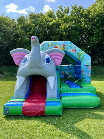 3D Elephant Jungle Combo Bouncy Castle, a bouncy castle for hire from Cookes Castles