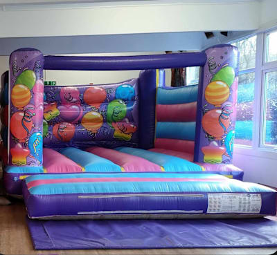 Party Time 'roofless' Inflatable Ideal for inside halls with low ceilings, and outside, a bouncy castle for hire from Bounce and Play Surrey & Sussex