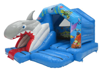 3D Shark Slide Combi, a bounce and slide combo for hire from Crockerz Castles