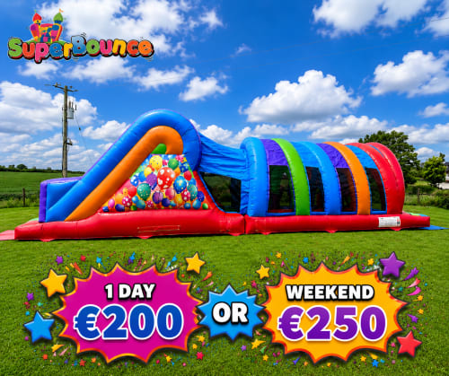 45ft Colour Dash Spiro Obstacle Course hire in East Meath