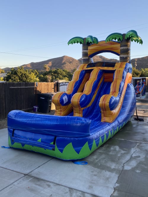 12 foot Blue Oasis Mini water slide rental for a Riverside event