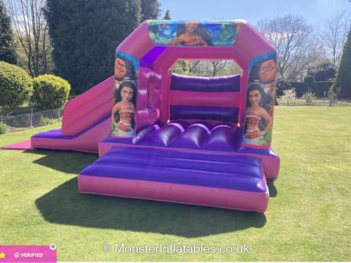 Moana Bounce And Side Slide Bouncy Castle 18x15 Pink Bouncy Castle Soft Play Hire In Chelmsford Maldon Southend Rayleigh Billericay Brentwood Braintree