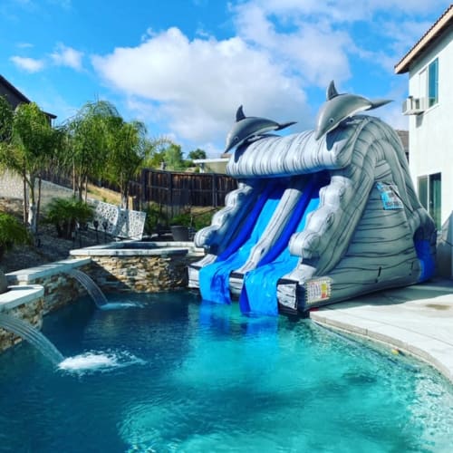 13 foot Dolphin Pool Slide water slide rental for a Norco event
