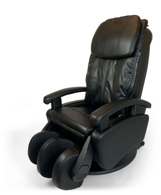 Black electric massage chair set up for an event wellbeing lounge