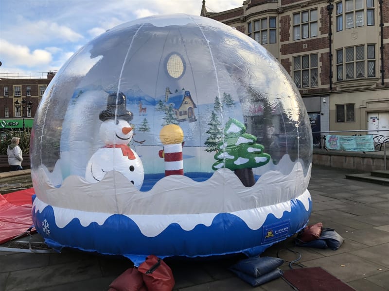 Christmas Snow Globe selfie pod hire for events across Yorkshire