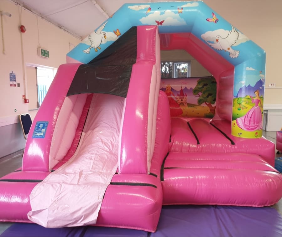 Pink princess bouncy sales castle