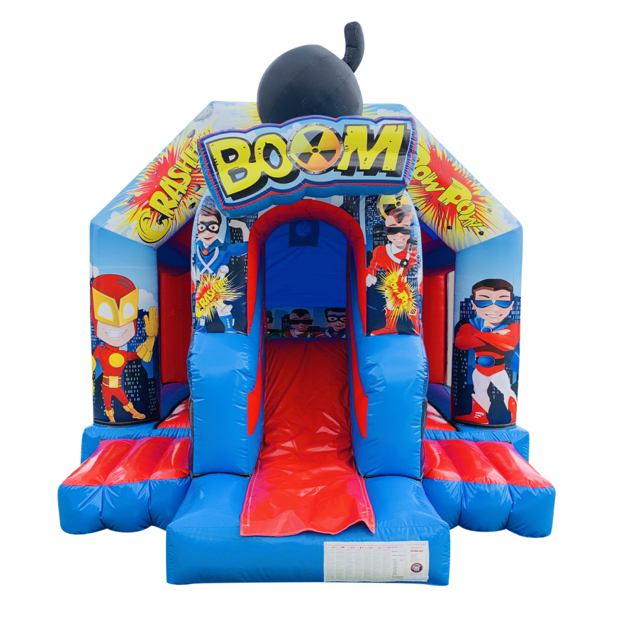 Super Hero Bounce and Slide 3D. - Bouncy Castle Hire and soft play hire. in  Bourne, Stamford, Spalding, Market Deeping, Peterbrough, Sleaford, Oakham,