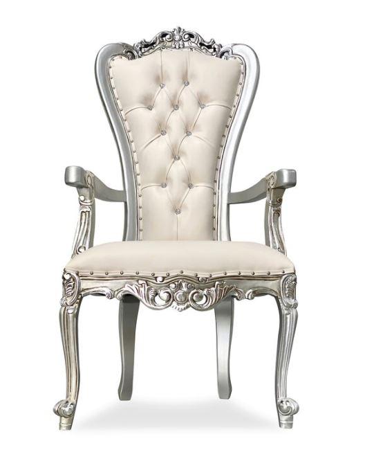 Valentina Accent Arm Throne White Silver Chair