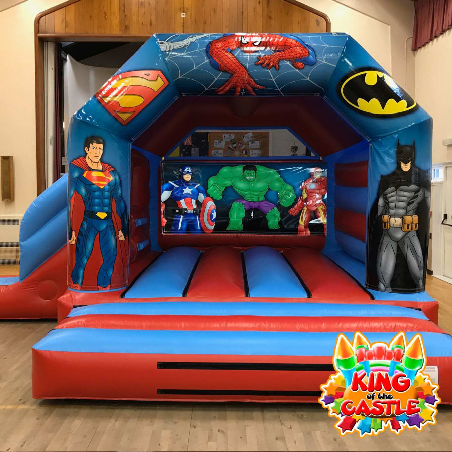 Super Heroes Bouncy Castle with Slide - Bouncy Castle Hire | Disco Dome  Hire | Inflatable Hire in Dunfermline, Kirkcaldy, Clackmannanshire, Alloa,  Kinross