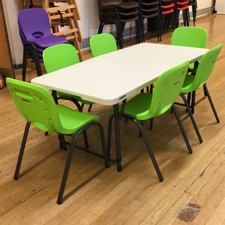 Children S 4ft Table And 6 Lime Green Chairs Bouncy Castle