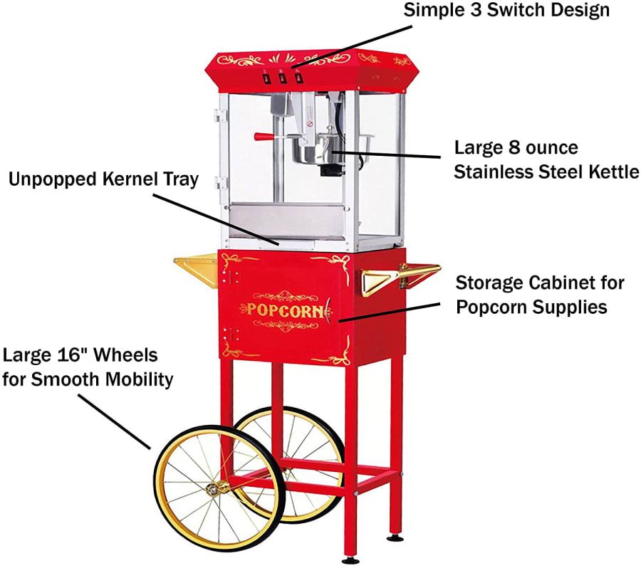 Popcorn Machine Stand and Storage on Wheels