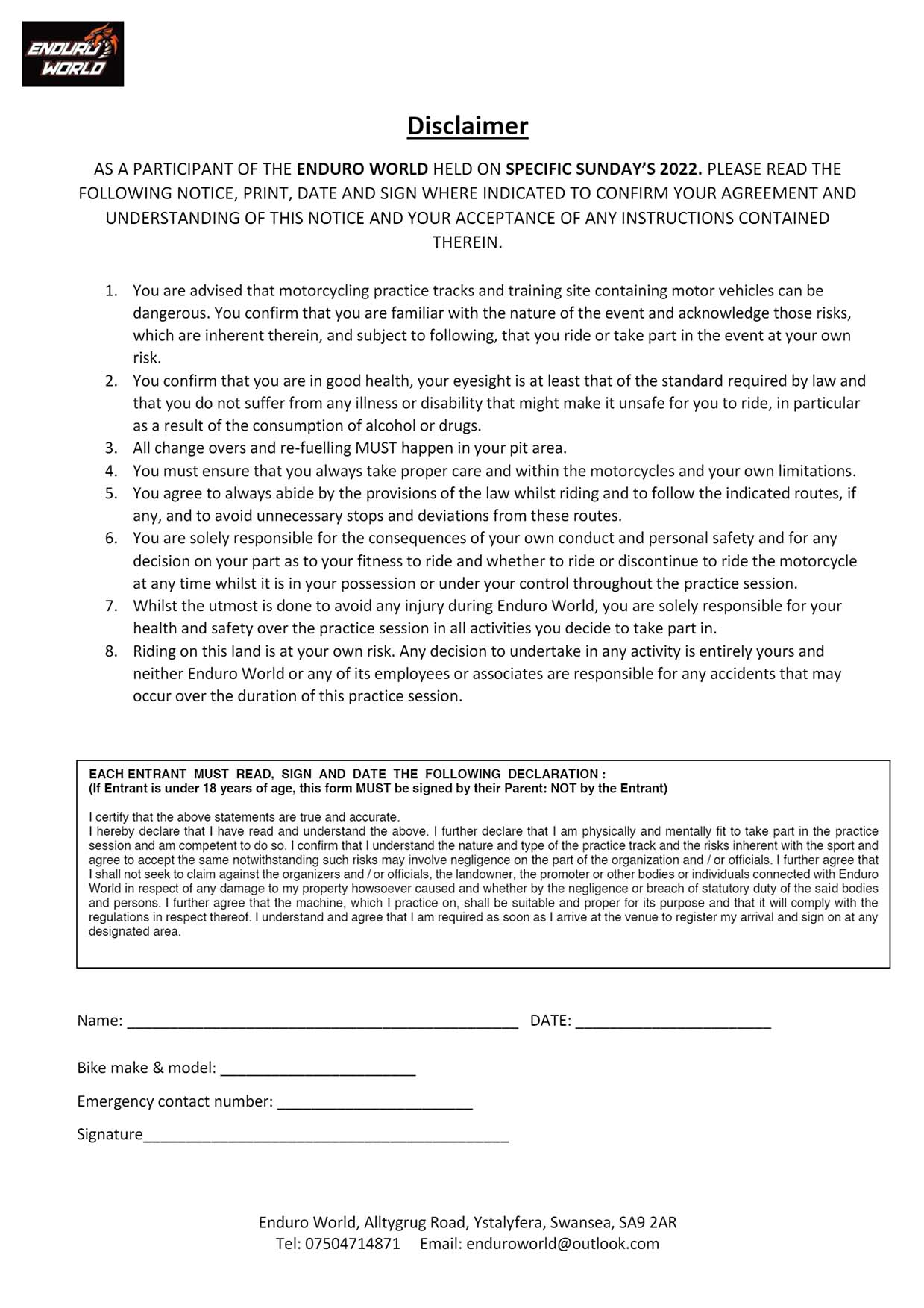 enduro world disclaimer