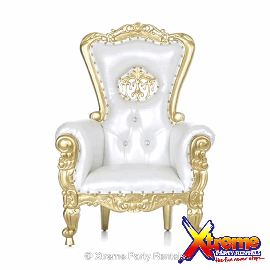 Kids Throne Chair Gold White Bouncy Castle Party Rentals In Bridgetown